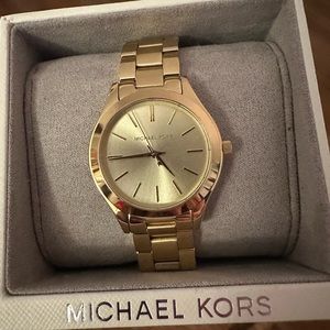 Michael Kors Mini Slim Runway Stainless Steel watch in gold tone color NWT
